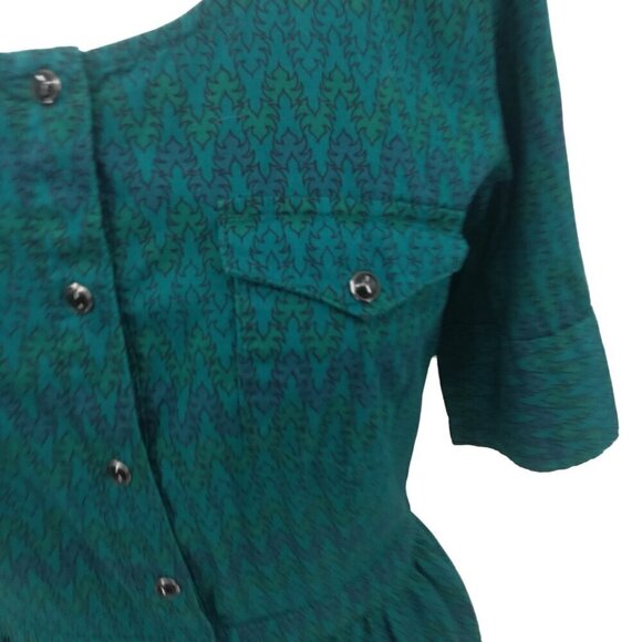 Stetson Embroidered Pearl Snap Short Sleeve A Line Dress Size XS Cotton Blue - Picture 2 of 16